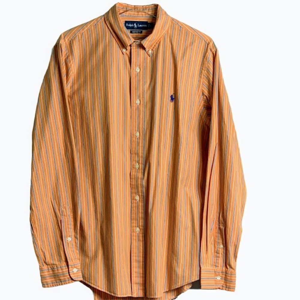 Ralph Lauren CustomFit Shirt Sz L Orange BlueWhite